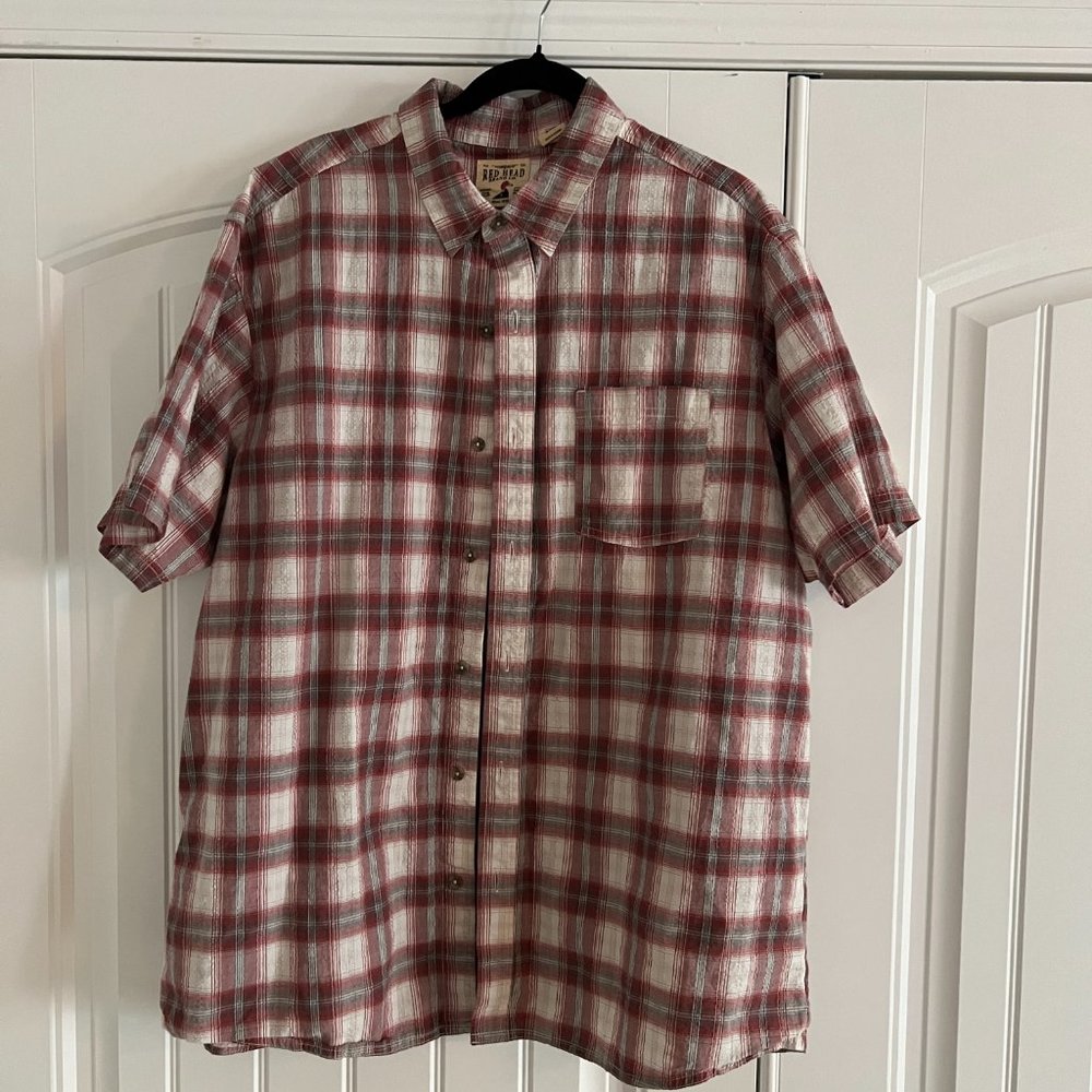Men’s Plaid Short Sleeve Button Up | Size XXL